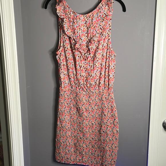 Free People Pink and Blue Floral Dress With Ruffle and Smocked Detail Size Small - Picture 9 of 9